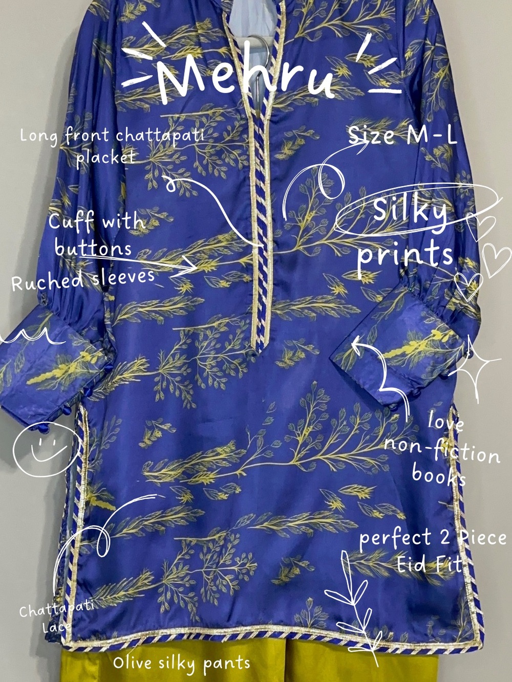 Silky Blue Floral Tunic with Yellow Accents